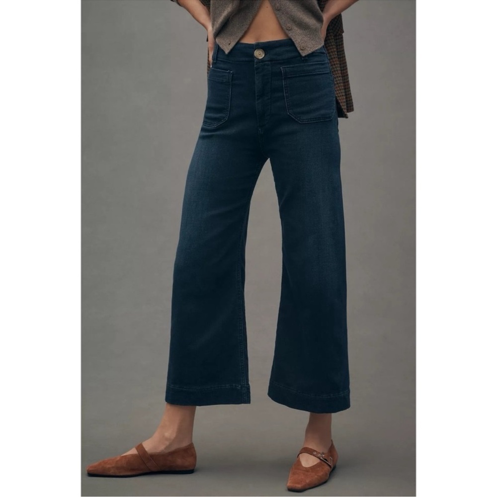 Anthropologie The Colette Crop Wide-Leg Jeans Dark Denim Blue 23 *flaw*